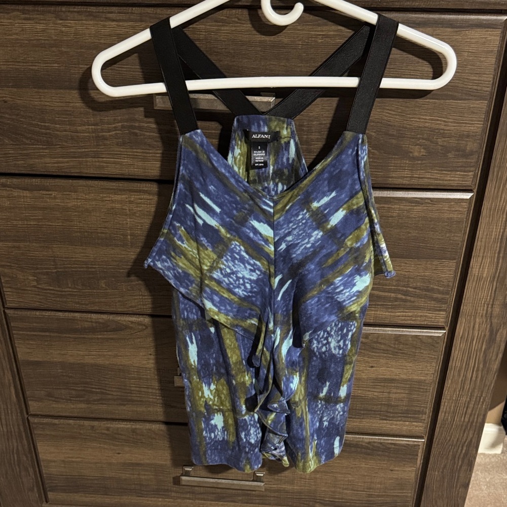 Alfani Women's Abstract Blue and Green Tank Top